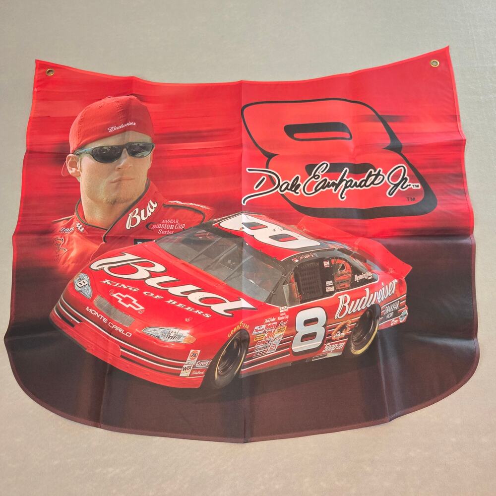 VTG NASCAR Dale Jr #8 Budweiser Hood Shaped Flag-Xmas Ornament-Glass-Key Ring